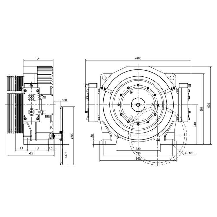 1150~2000KG GTW10X Elevator Gearless Traction Machine 1.0~2.0 m/s