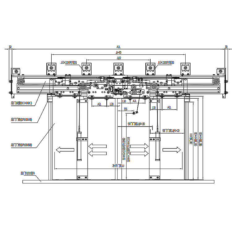 AF-OCM-202C Elevator 4-Leafs Center Opening Landing Door Device Fireproof Type