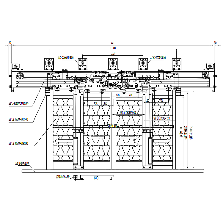 AF-OCM-202D Elevator 4-Leafs Center Opening Landing Door Device Fireproof Adiabatic Type