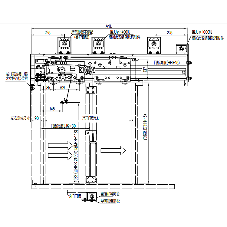 AF-OCM502A Elevator 2-Leafs Side Opening Landing Door Device Weight Inner-Placed