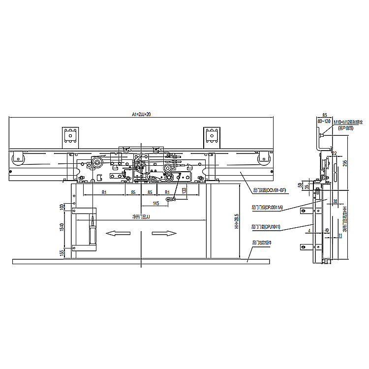 AF-OCM01-BF Elevator 2-Leafs Center Opening Landing Door Device Fireproof Type