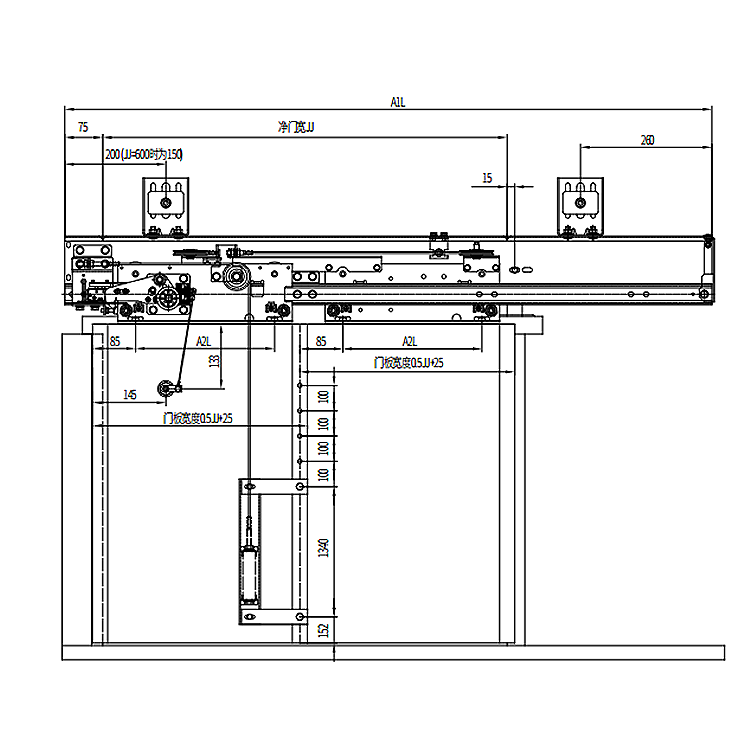 AF-OCM503A Elevator 2-Leafs Side Opening Landing Door Device Common Weight Type