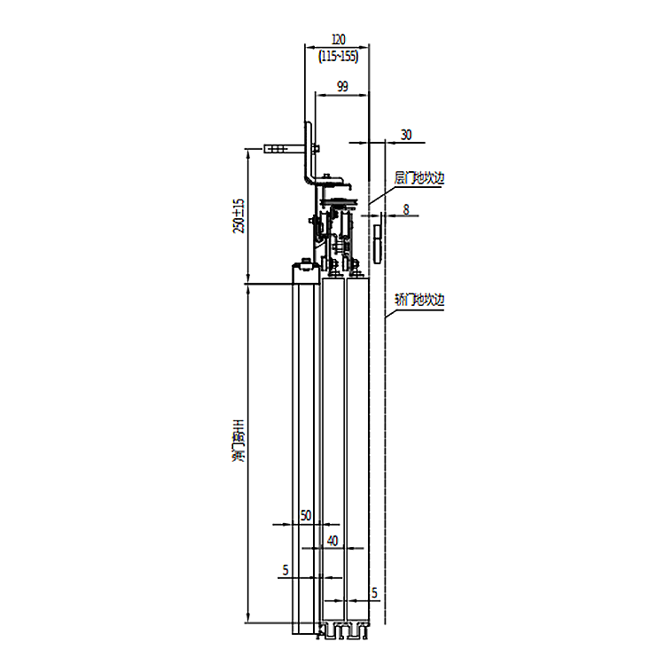 AF-OCM503A Elevator 2-Leafs Side Opening Landing Door Device Common Weight Type