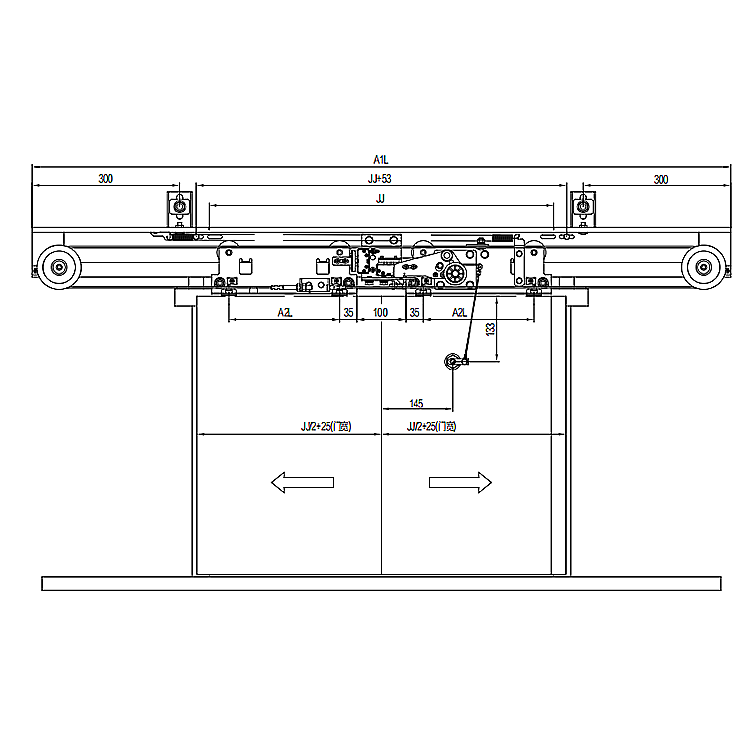 AF-OCM103-D Elevator 2-Leafs Center Opening Landing Door Device Common Spring Type