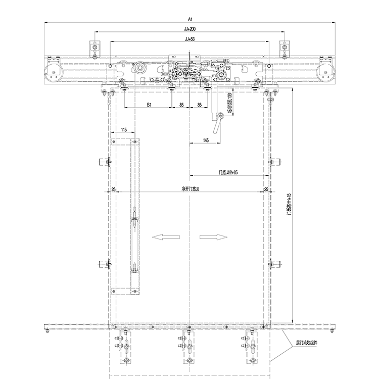 AF-OCM01-BA Elevator 2-Leafs Center Opening Landing Door Device Common Weight Type